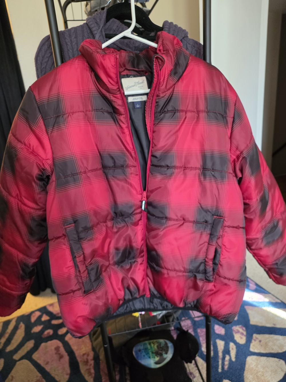 Universal Thread Red and Black Plaid Puffer Jacket